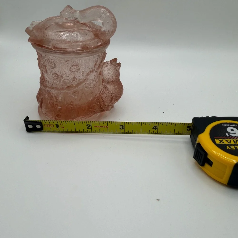 Pink‎ Pressed Glass Mustard Jar with Lid Vintage Style Condiment Server